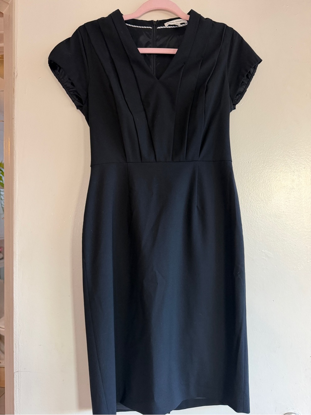 Banana Republic Black Pleated V-Neck Midi Dress